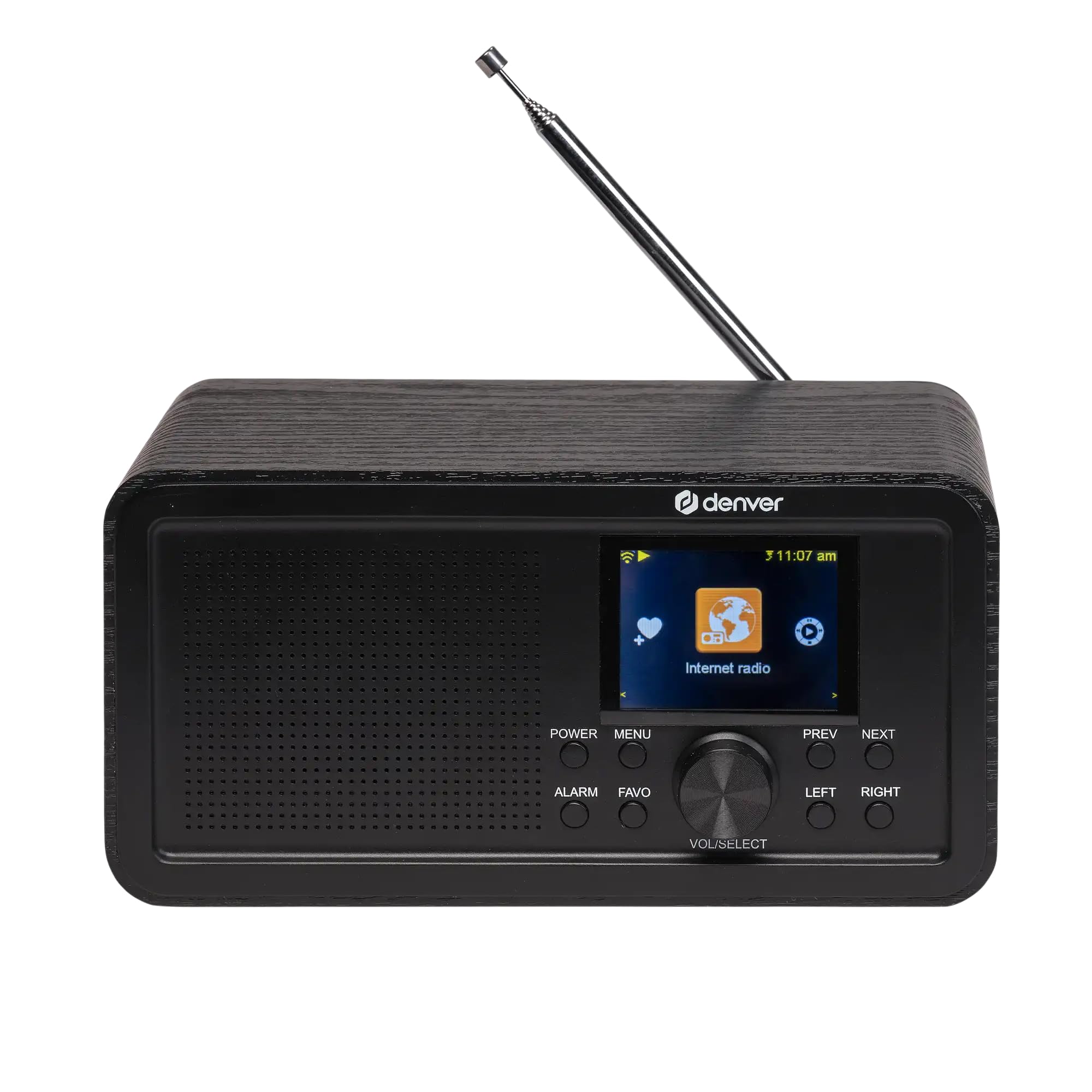 Denver DIR-200 Radio Internet Dab+/FM Wi-FI Bluetooth 5.0, écran 2,4 Pouces, AUX, Piles AA ou USB-C, Noir