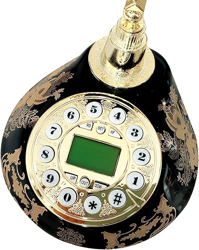 Vista 4 de Teléfono fijo de cerámica con cable, negro, teléfono casero decorativo clásico para la decoración de la oficina