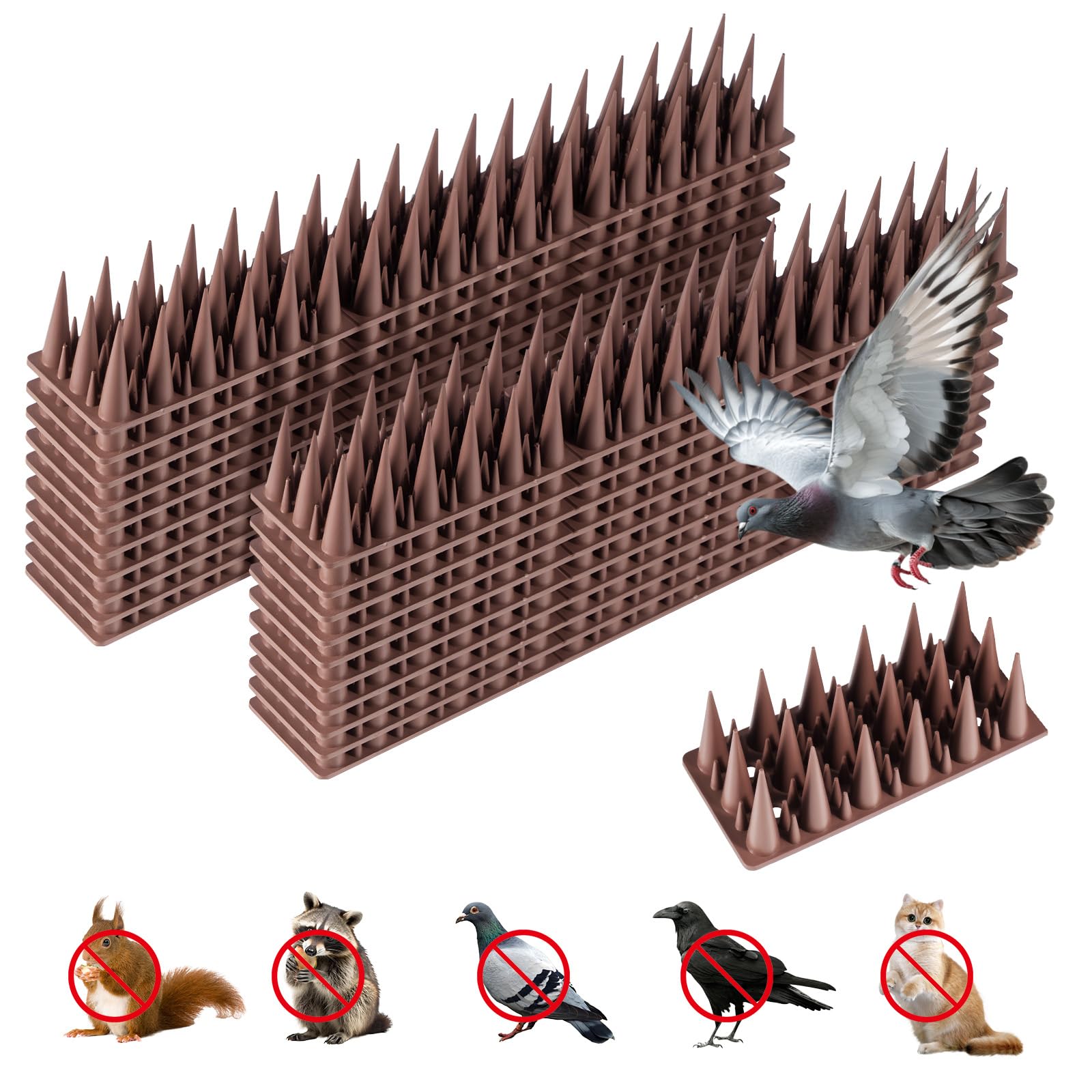 Trintion Bird Spikes, 20 Pack 6m Fence Spikes for Bird Squirrel Raccoon Cat Fox Pigeon Intruder Deterrent Spikes for Outside/Outdoor to Keep Birds Away (Brown)
