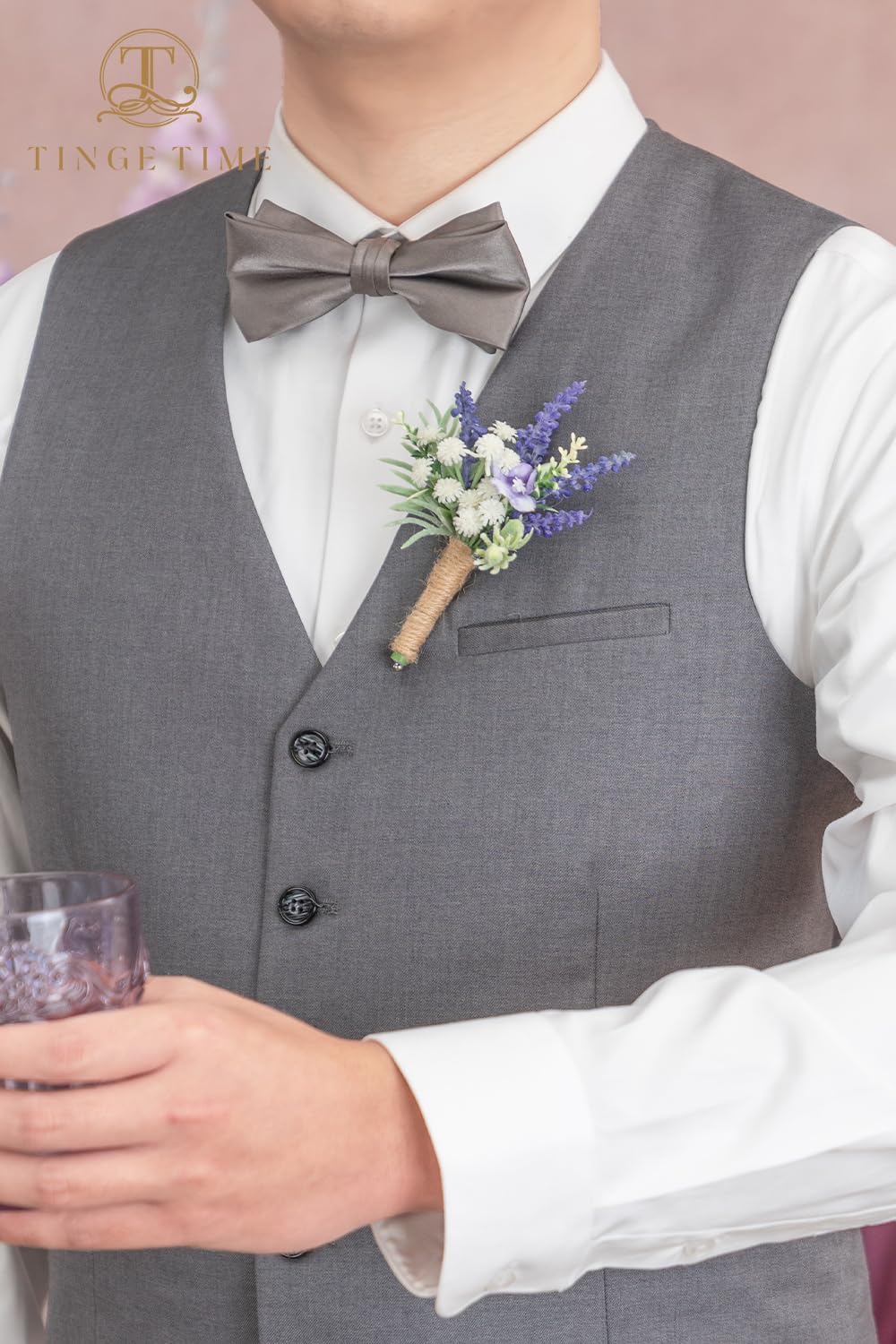 TINGE TIME Boutonniere for Men, Groom and Best Man Boutonniere for Wedding Ceremony Anniversary, Formal Dinner Party and Rustic Wedding Marriage (10, Lavender)