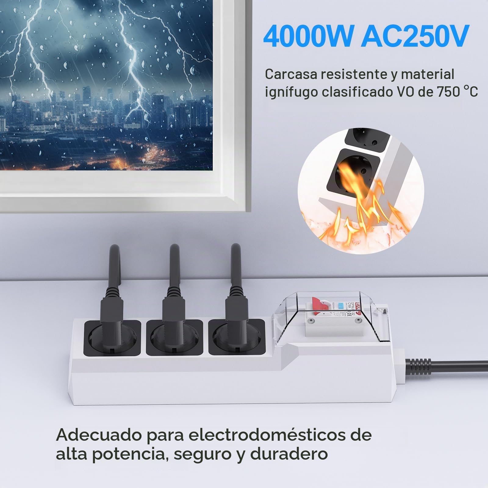 BEVA Enchufes con Interruptor Diferencial, RCD Regleta Enchufe | Ladron Enchufe con FI, 3M Cable, Protección de Corriente de Fuga de 30mA, Blanco