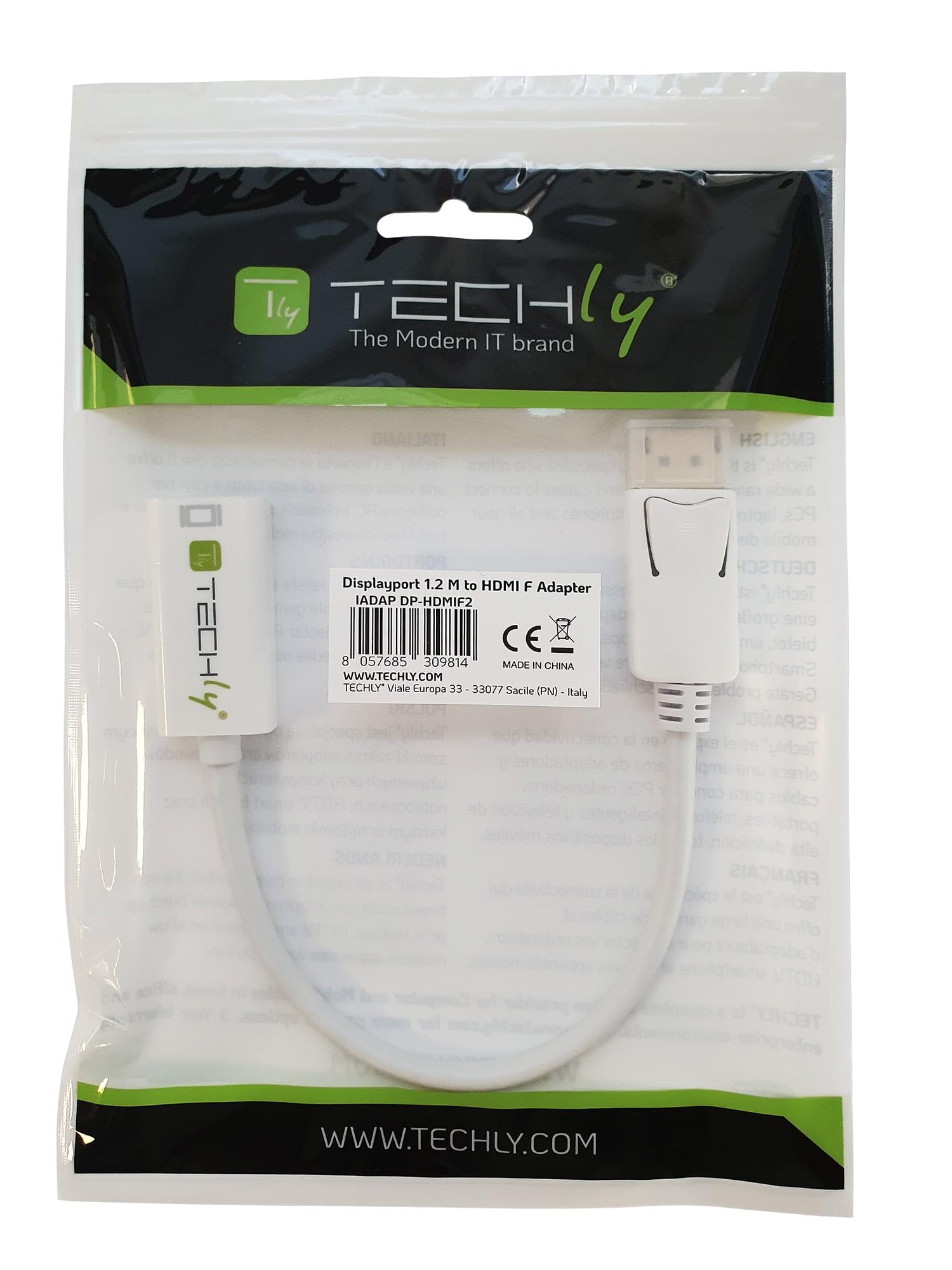 Techly 0.15m DisplayPort 1.2 - HDMI M/F 0,15 m Blanco - Adaptadores de cable de vídeo (0,15 m, DisplayPort, HDMI, Macho, Hembra, Blanco)