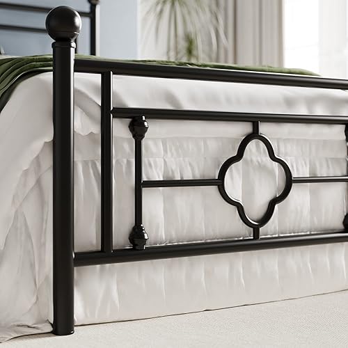 Miniatura 23 de HOOMIC Base de cama de plataforma metálica de tamaño individual de 14 pulgadas con estilo victoriano vintage, cabecera y estribo de hierro