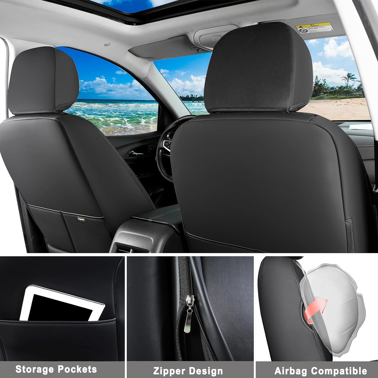 Huidasource Chevy Equinox Seat Covers Full Set, Full Coverage Faux Leather Car Seat Cushion Cover Accessories Fit for Equinox Premier LS LT RS L 2018 2019 2020 2021 2022 2023 2024(Full Set/Black)