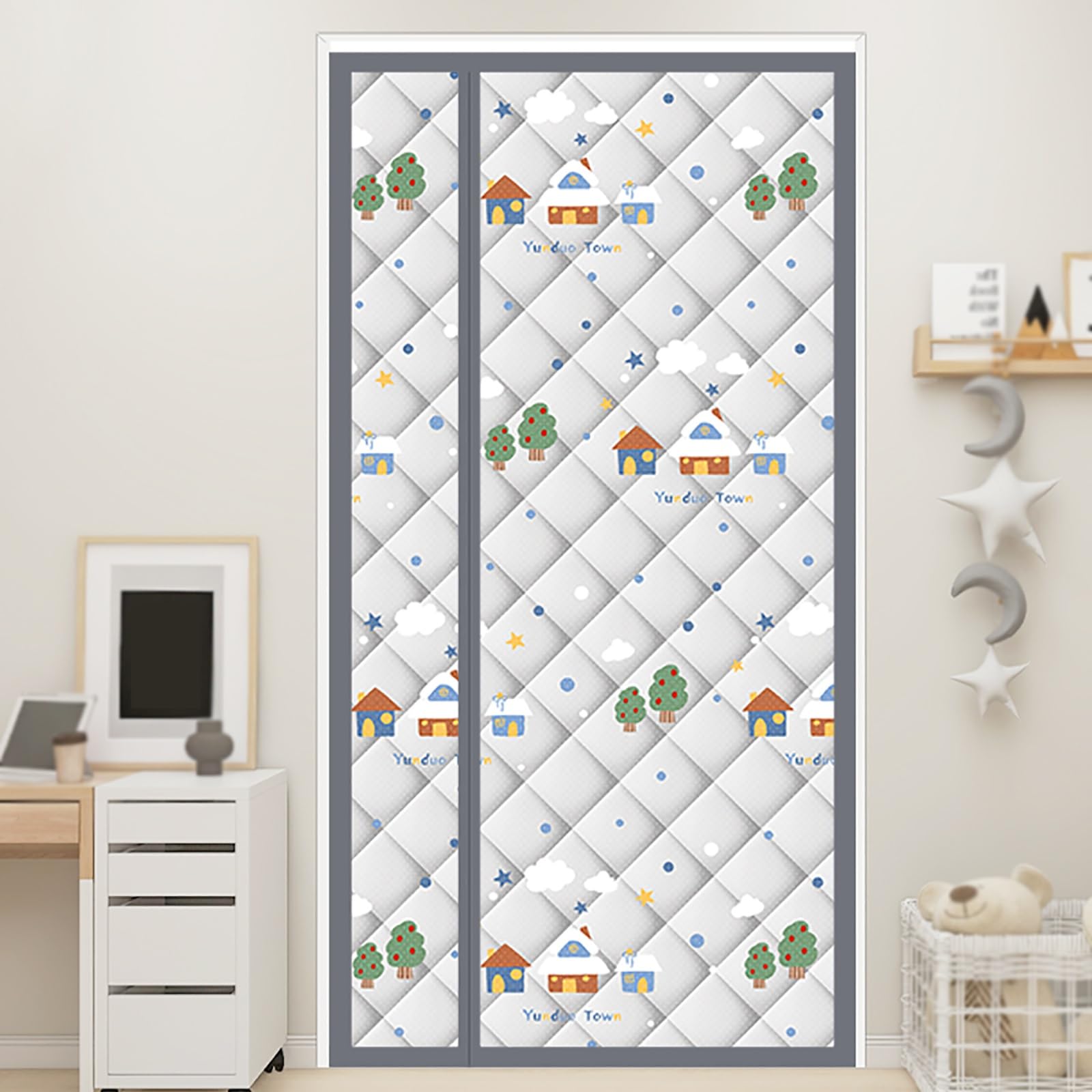 FLYIODFCXV Door curtain, Thickened Cotton Door Curtain, Plush and Warm, Side-opening Design, Easy to Clean, Can Be Glued on Both Sides(Snow,80 * 190cm/31.5 * 74.8in)