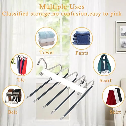 Miniatura 5 de Multiple Pants Rack Hanger Space Saving,2 Pack Stainless Steel Pants Hanger Organizer for Closet,Multiple Drying Rack Clothing Foldable,Closet