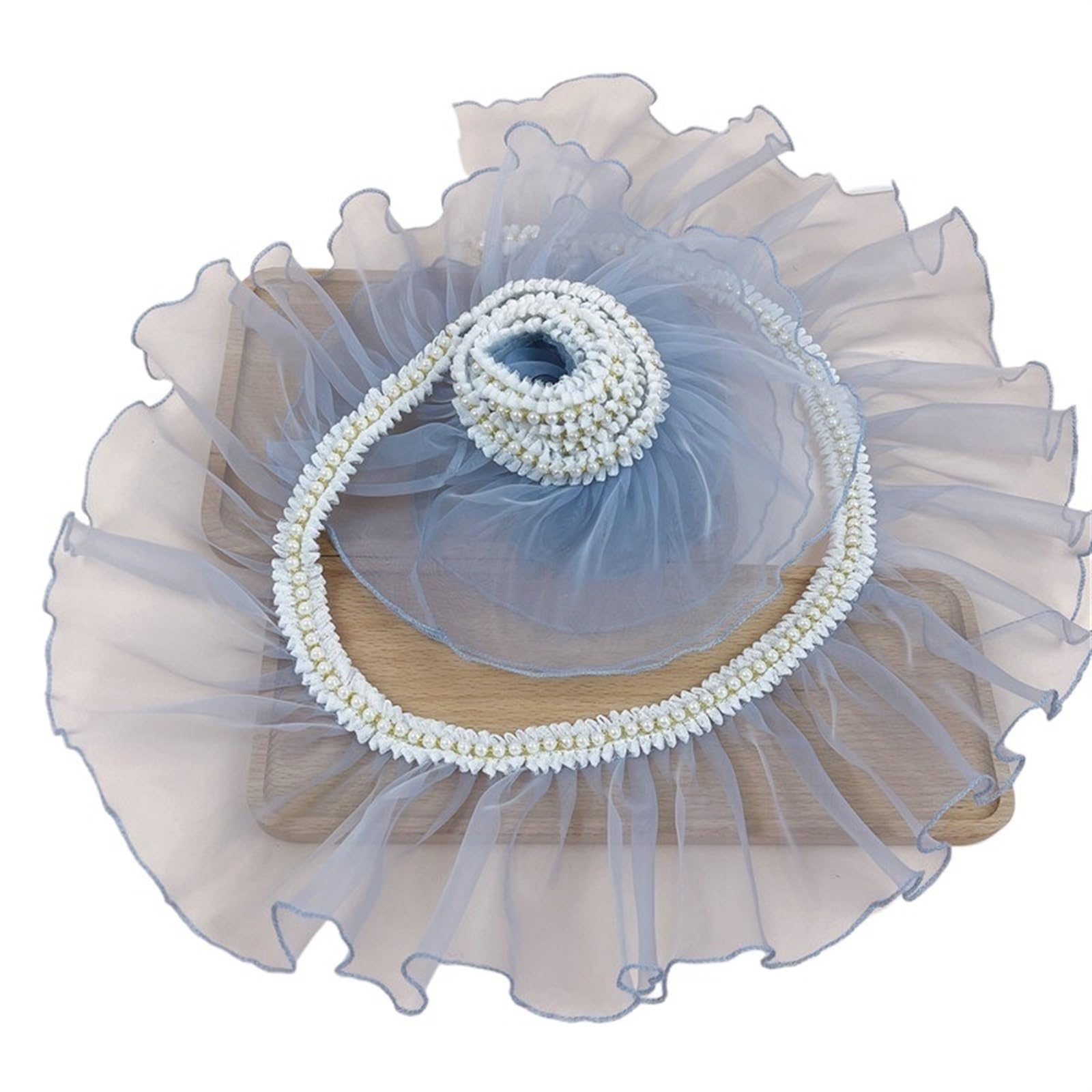 Pleated Beaded Ruffle Lace 1Meter Organza Pleats Ruffle Lace Trim with Beads Lace Sewing Craft (Color : Grey, Size : 2meter)