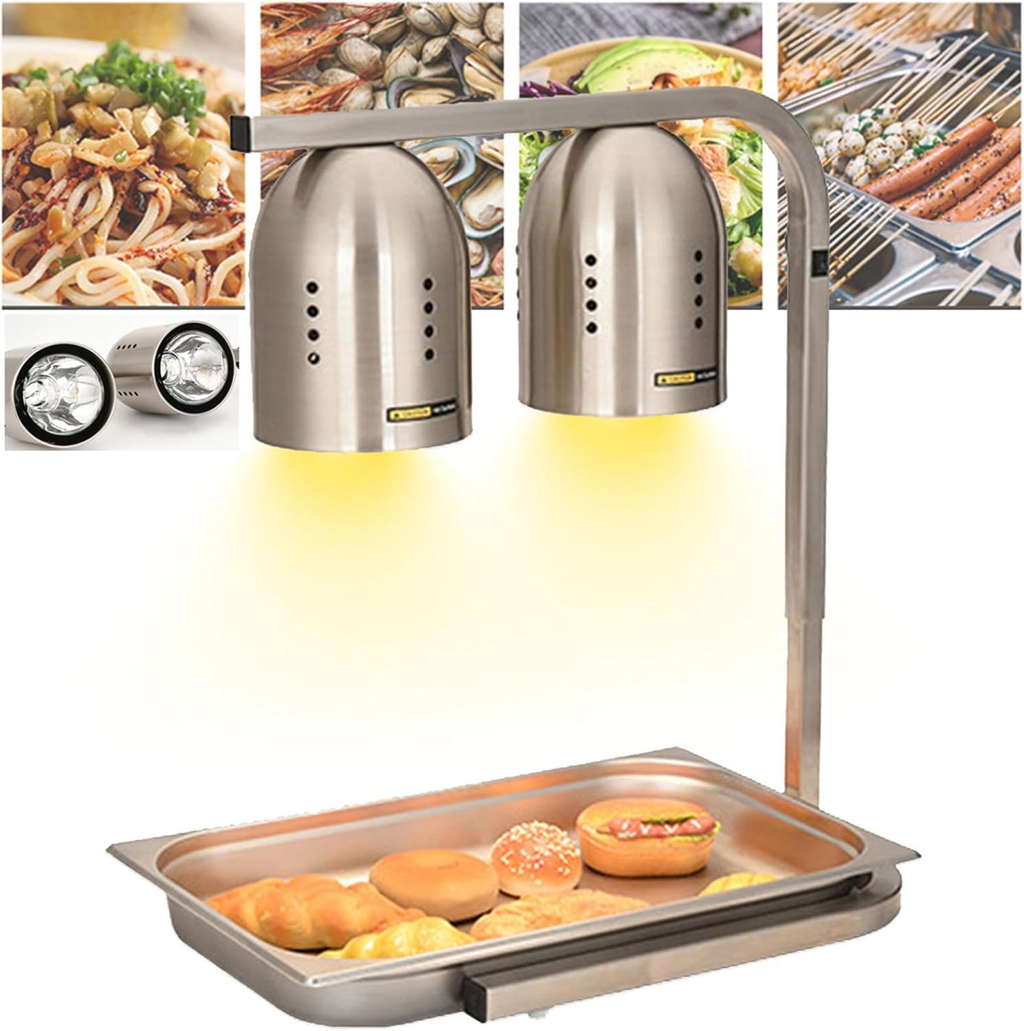 Lámpara De Calor Comercial De Acero Inoxidable para Alimentos - Calentador Eléctrico Ajustable para Cocinas, Restaurantes, Buffets Y Barbacoas - Conservación del Calor Entre 60 Y 80 °c
