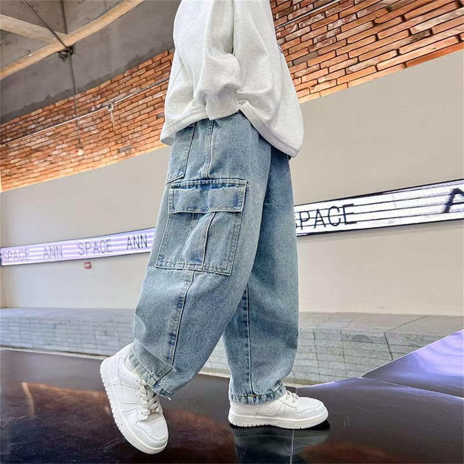 Genérico Pantalones Chandal Niño Pantalones Vaqueros Rectos Duraderos y Cómodos para Niños y Adolescentes en Temporada de Primavera Verano