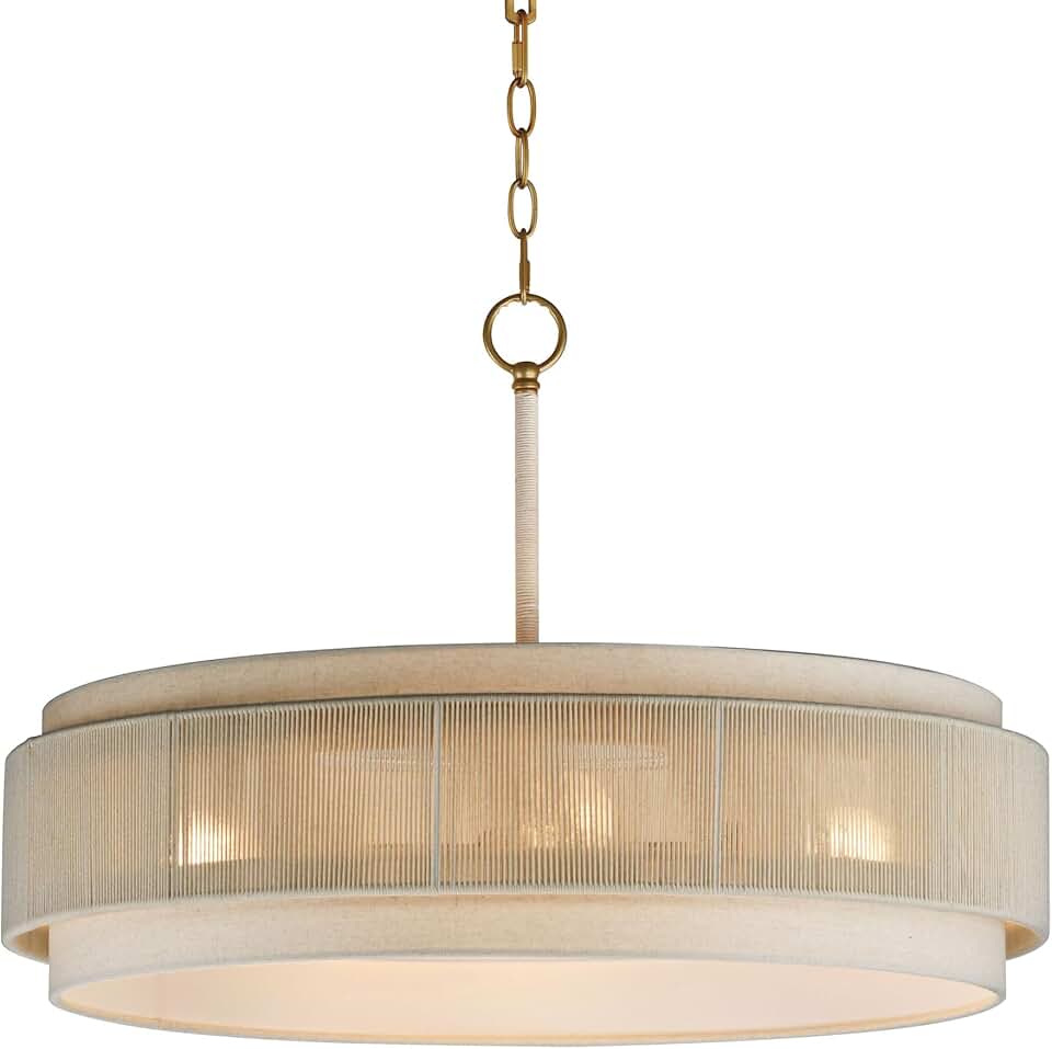 Maxim Lighting Seacliff 4-Light Single Pendant | Natural Aged Brass Finish | Transitional Single Pendant for Kitchen Islands and Counters | Adjustable Cord Suspension | 12814OFNAB