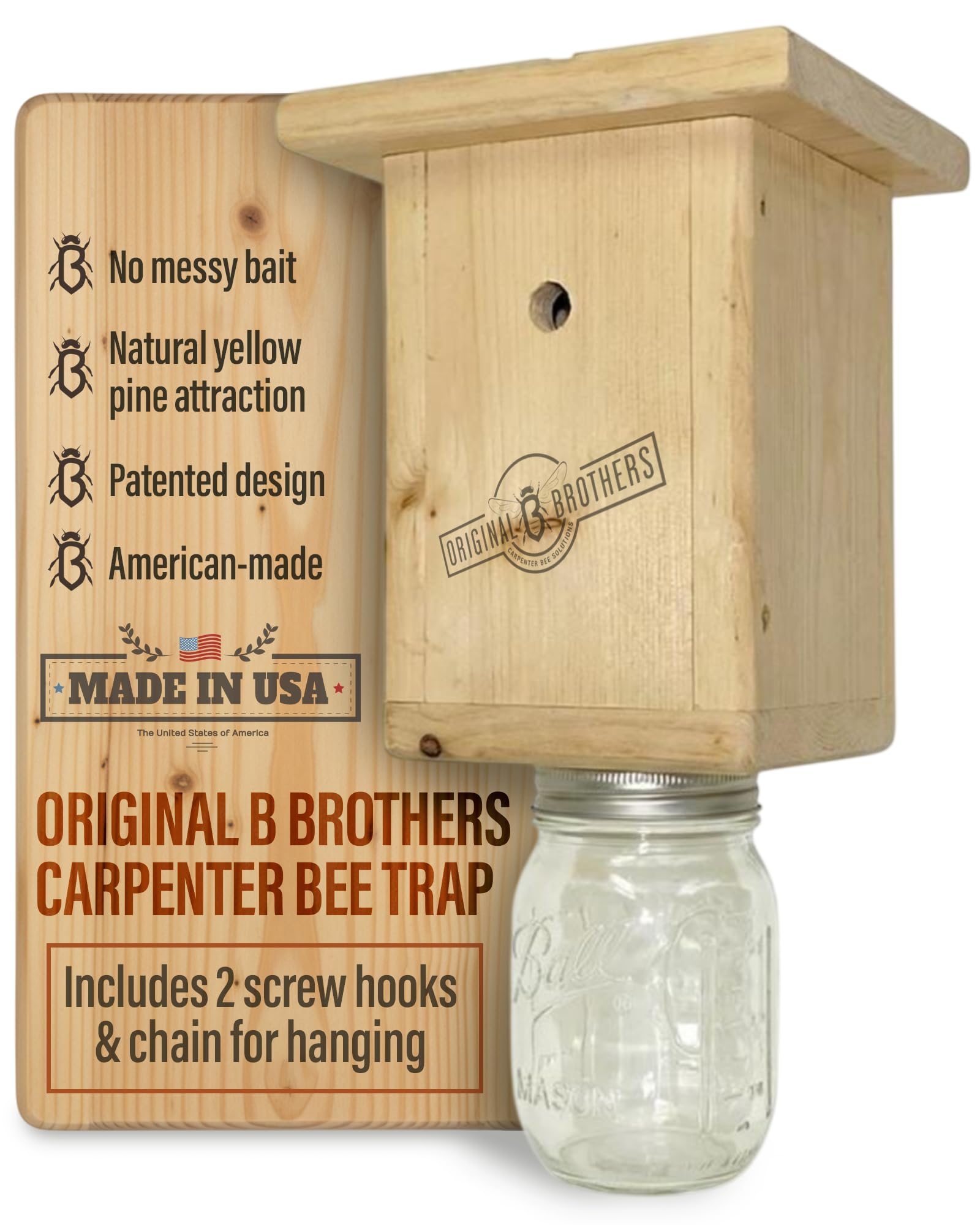 Photo 1 of Original B Brothers – Carpenter Bee Traps, Outdoor Hanging Catcher Kit for House, Wooden Carpenter Bees Trap for Swarm Control, Bee Traps Outside for Home, Yard and Garden, Natural Wood Color - 1 Pack