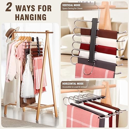 Miniatura 3 de Paquete de 6 perchas para pantalones de 6 niveles que ahorran espacio, paquete de 2 unidades blancas y 4 unidades negras, estante multifuncional