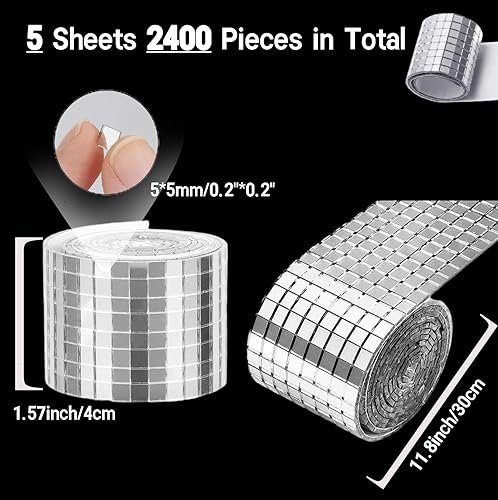 Miniatura 2 de Yeehlmer Azulejos de discoteca de espejo de cristal, 2400 unidades, 0.197 x 0.197 in, autoadhesivos, azulejos de espejo para decoración de
