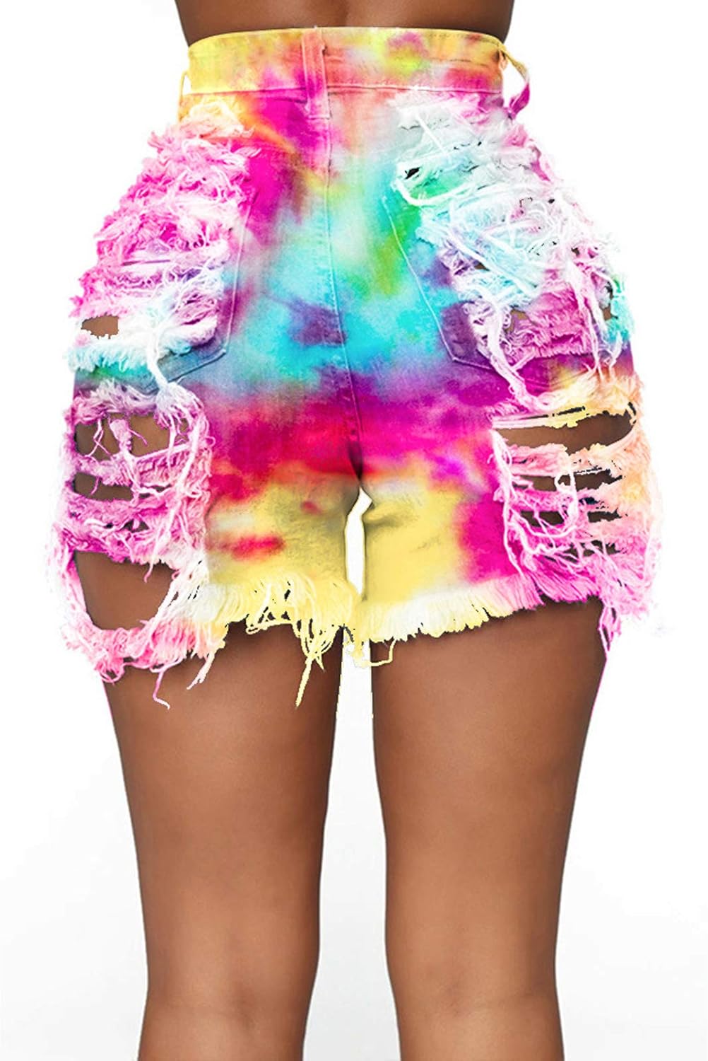 Romastory Womens High Waisted Jean Shorts Ripped Tie-dye Stretchy Denim Shorts for Women