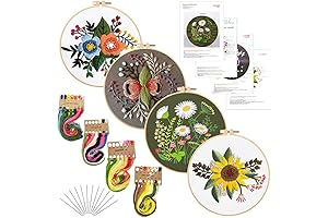 Full-Featured Embroidery Kits for Beginners, 4-Pack Floral Series