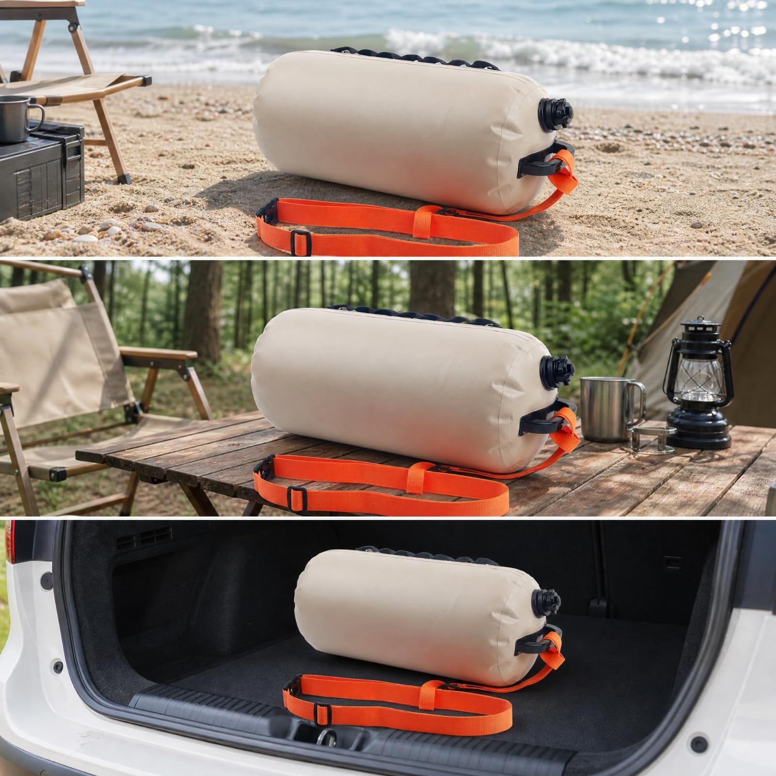 Milageto Bolsa Agua Inflable con Asa Transporte Portátil Bolsa Agua con Correa Ajustable Resistente para Viajes en Vehículo, Almacenamiento Exterior