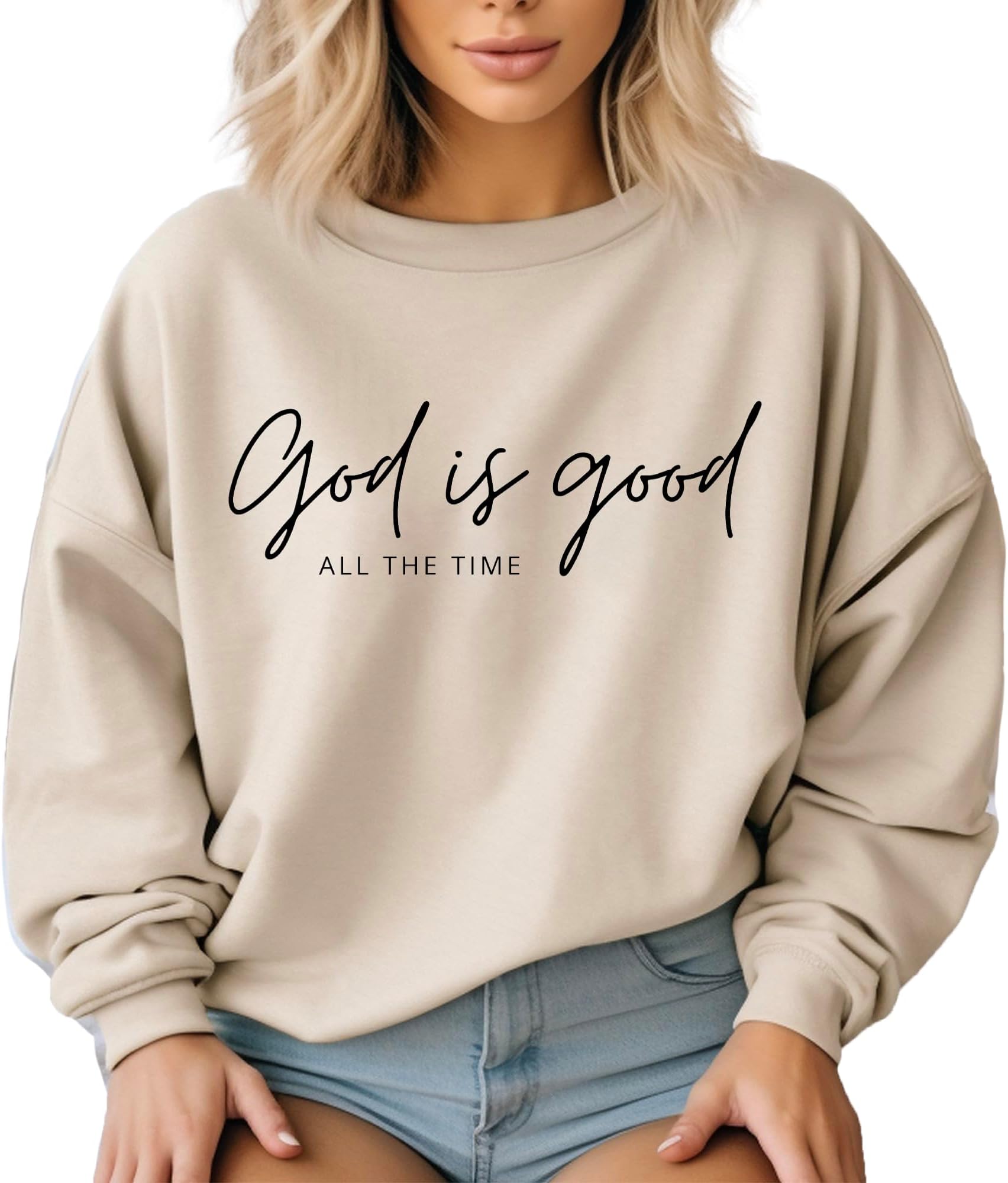 God is Good Christian Bible Sweatshirt Christian Long Sleeve Shirts Jesus Faith Cross Graphic Casual Loose Pullover Tops Multi Colors