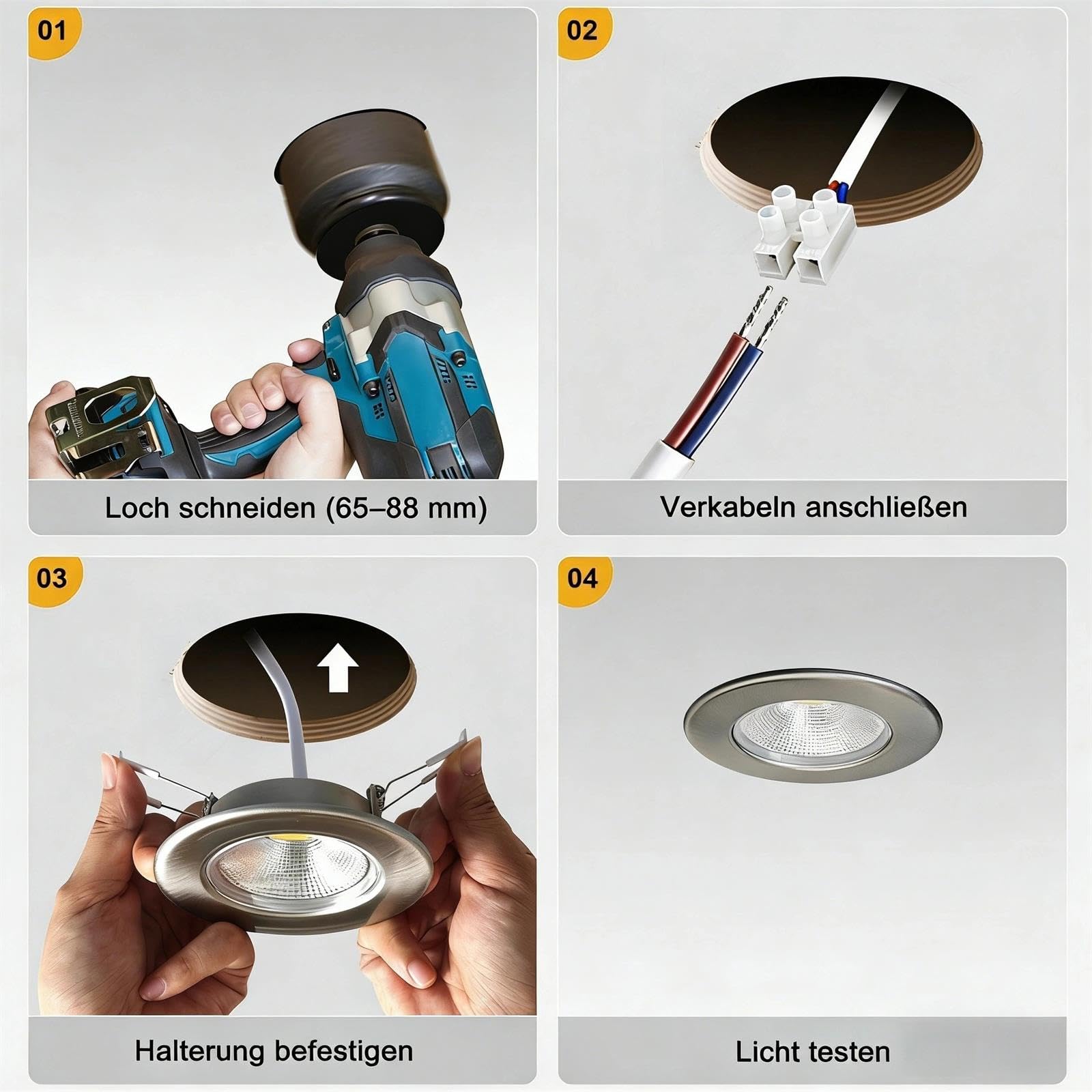 HiBay 16er Set LED Einbaustrahler 230V dimmbar IP44, 7W COB Spot Weiß, 600lm Warmweiß 3000K, Lochmaß 65-85mm, für Badezimmer Küche Wohnzimmer