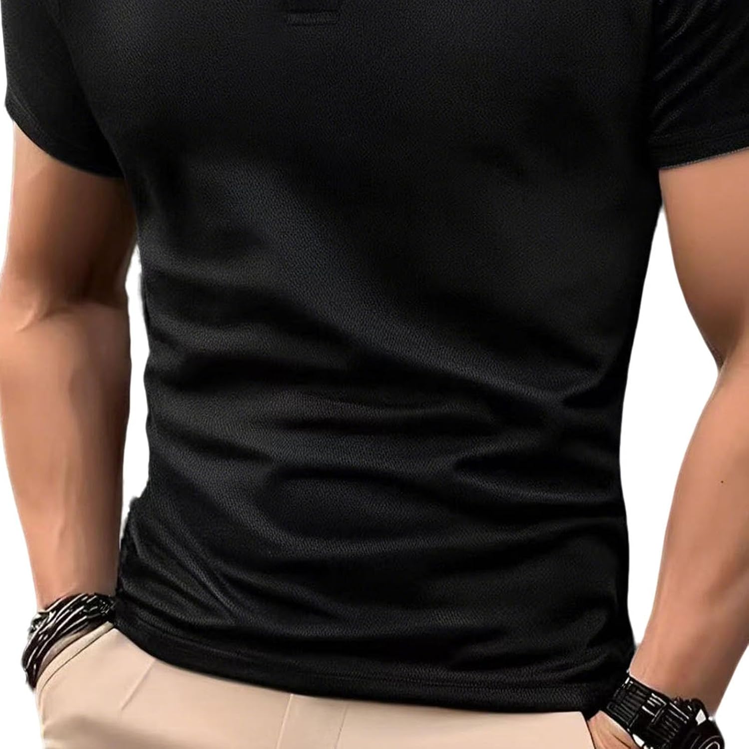 Mens Business Casual Shirt Short Sleeve Sports Golf Tennis T-Shirt Summer Button Up Collared Tshirts