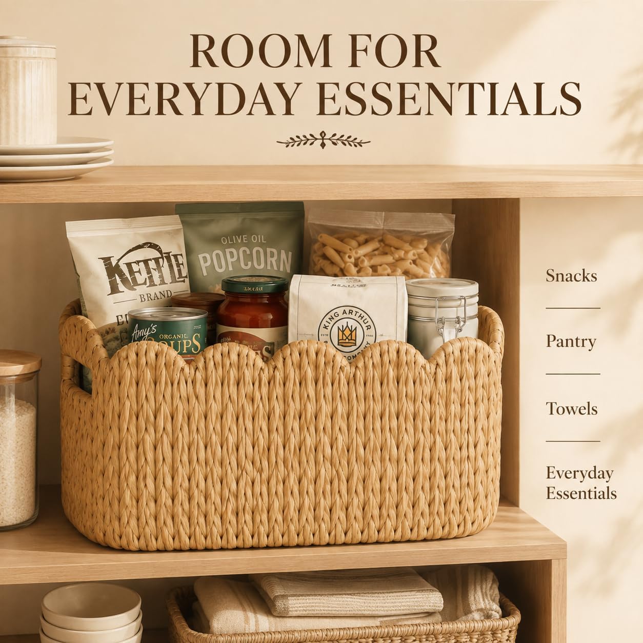 Toilet Paper Storage Basket, Scalloped Wicker for Bathroom