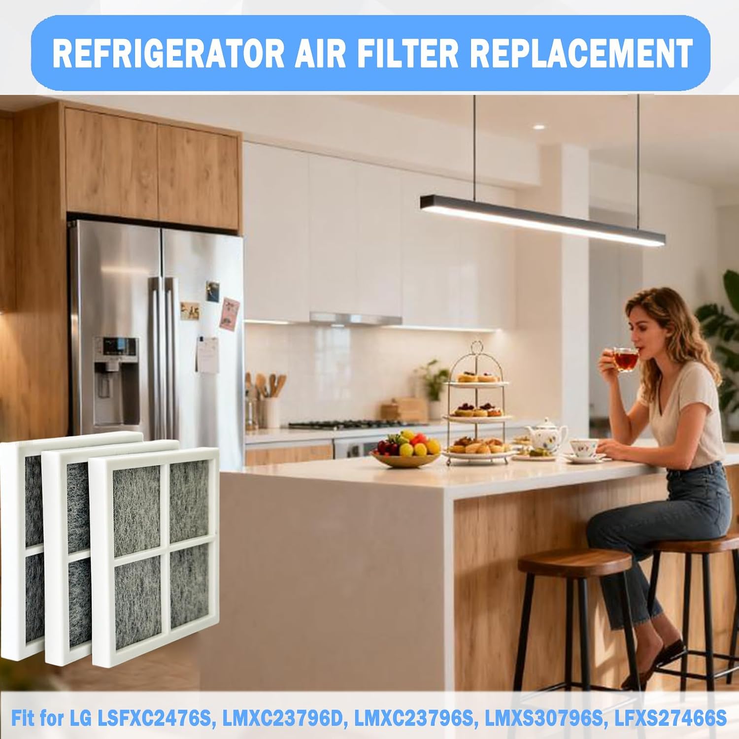 3 Pcs Refrigerator Air Filter Replacement Compatible with LG LSFXC2476S, LMXC23796D, LMXC23796S, LMXS30796S, LFXS27466S