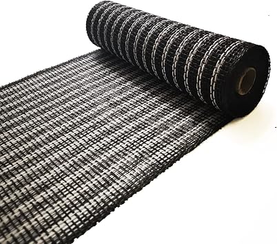 Poly Burlap mesh 10 inches Deco mesh 10 inch Rolls Clearance Burlap 5 Yards Black+White