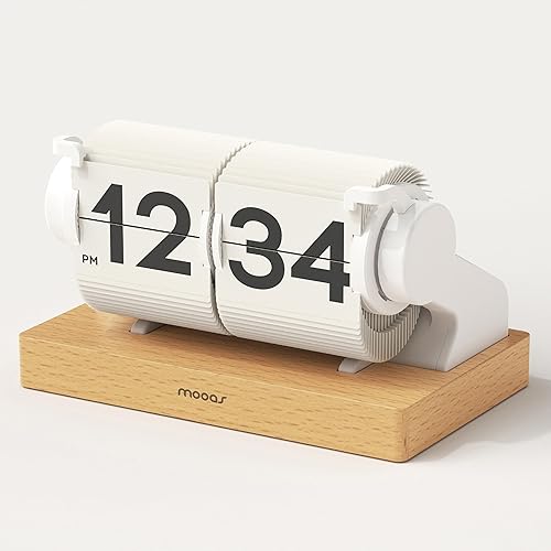 Miniatura 13 de mooas Reloj de escritorio clásico moderno de madera con gran tapa (negro), reloj de mesa retro vintage de diseño analógico con tapa automática,