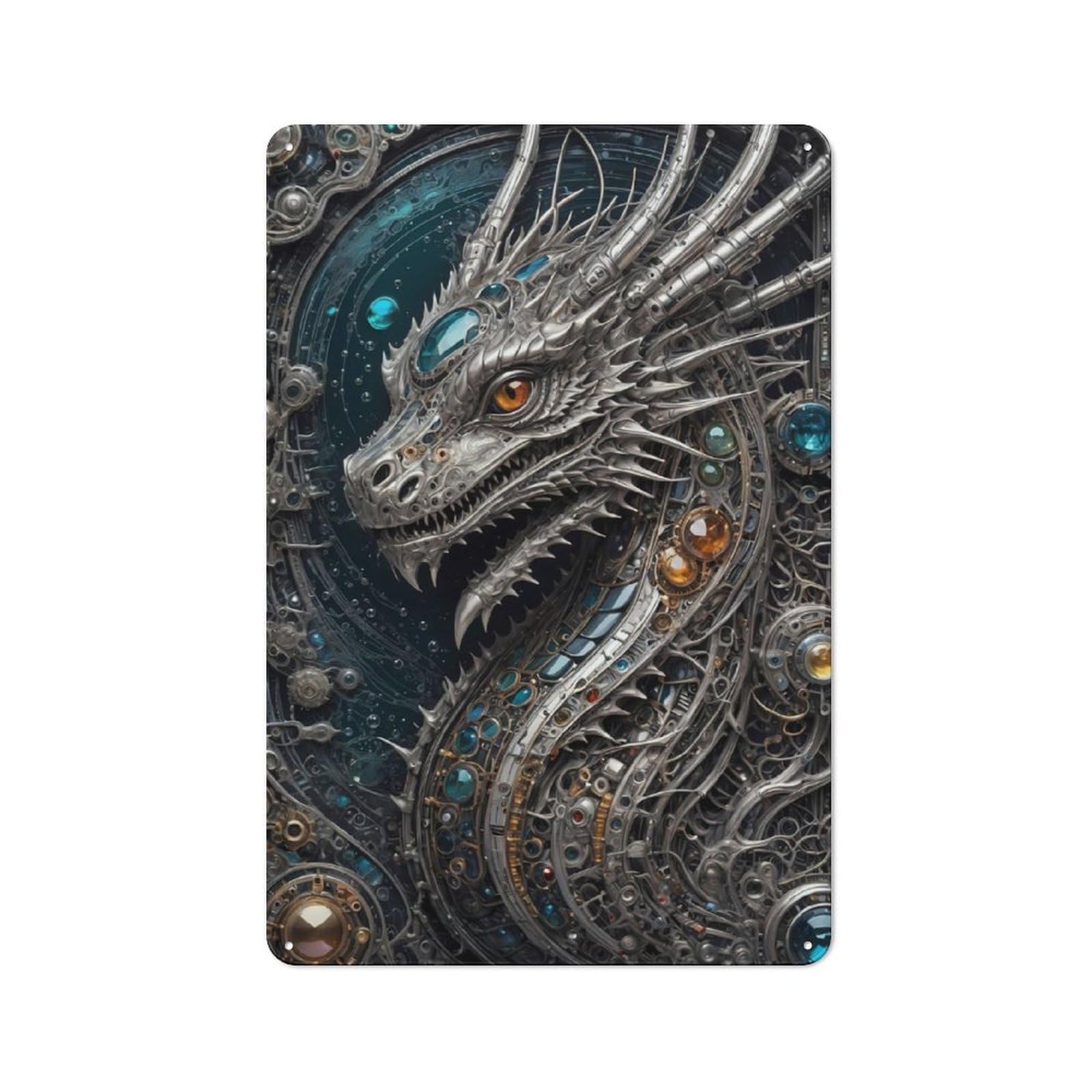 Junmoney Steampunk Galactic Dragon Tin Sign 30X20cm For Café Or Home Bar, Retro Wall Decor, For Garage, Workshop And Man Cave Decoration