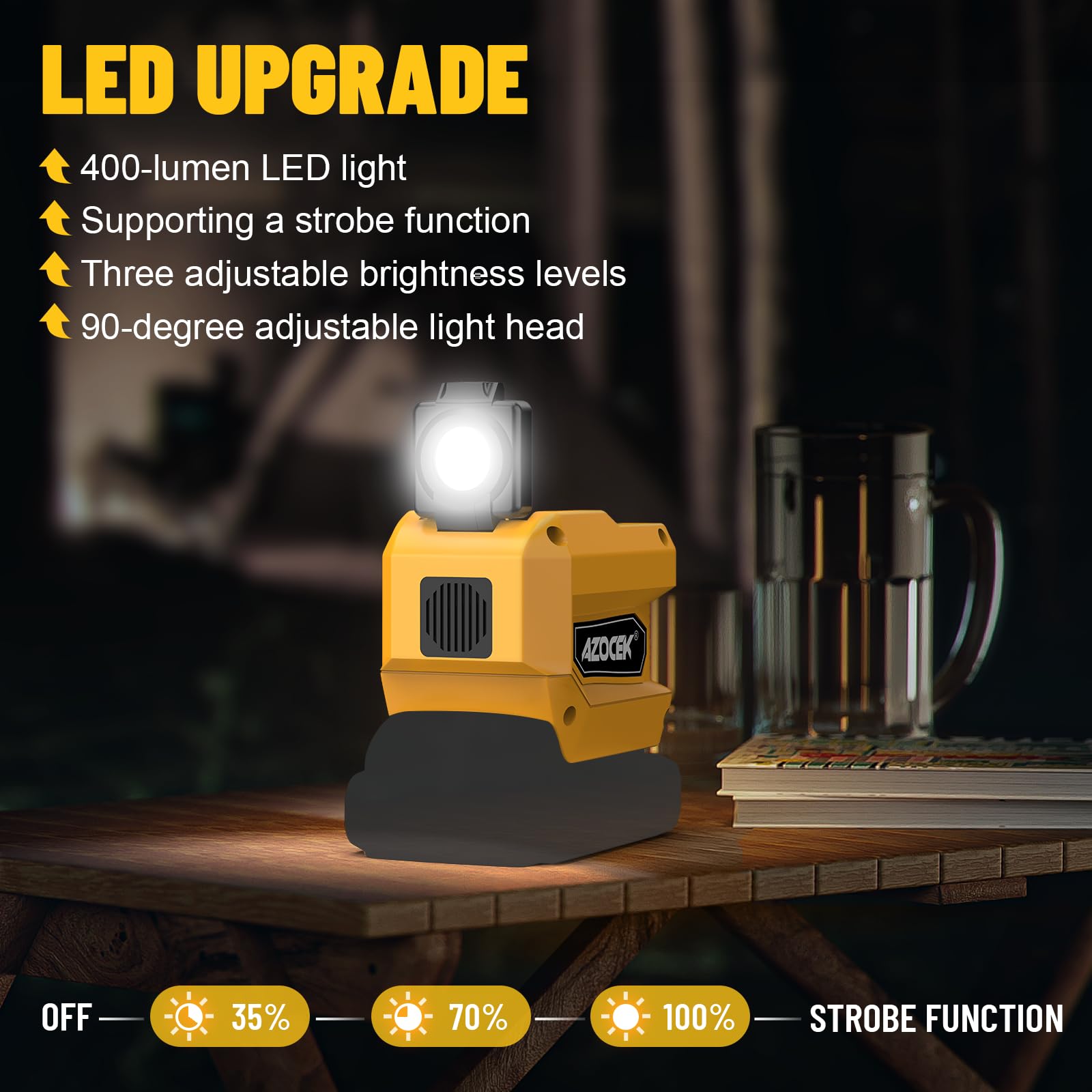 Onduleur de 220 W compatible avec batterie De-walt 20 V, DC 20 V vers AC 110 V Station d'alimentation portable avec 1 prise CA, 2 ports USB et 1 charge rapide de type C, lampe de travail 400 LED