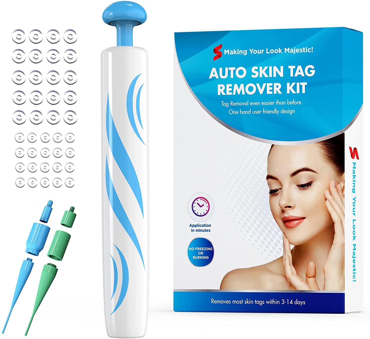 2 en 1 Skin Tag Remover – Auto Skin Tag Pen Remover con 40 bandas micro y normales para la piel, fácil de usar, seguro e indoloro elimina de pequeñas a grandes (2 mm-8 mm)