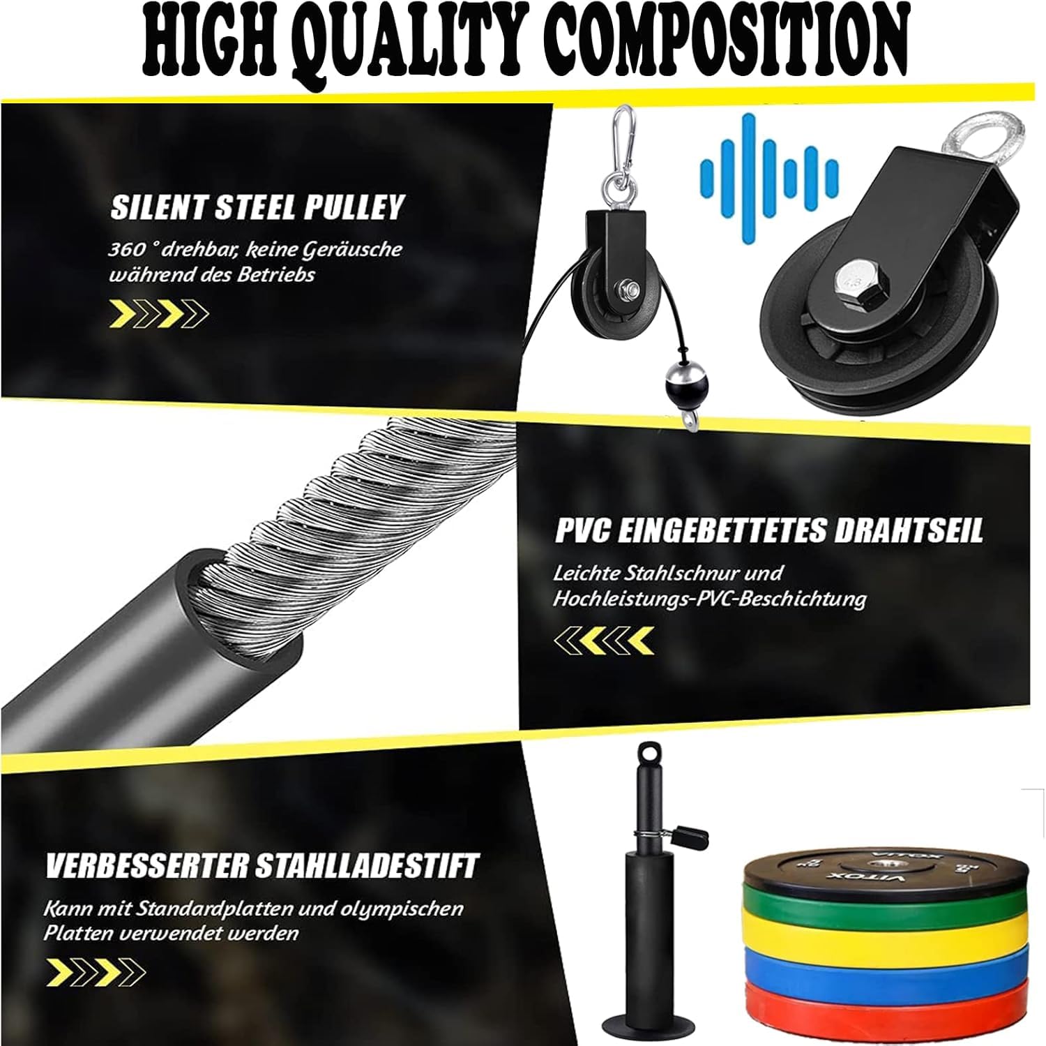 Wyciąg kablowy, fitness, podciąganie ramion, treningu siłowego, bicepsów, pleców, przyrząd treningowy DIY, akcesoria do sprzętu sportowego, sprzętu fitness, rolki kierunkowe, trener siłowy