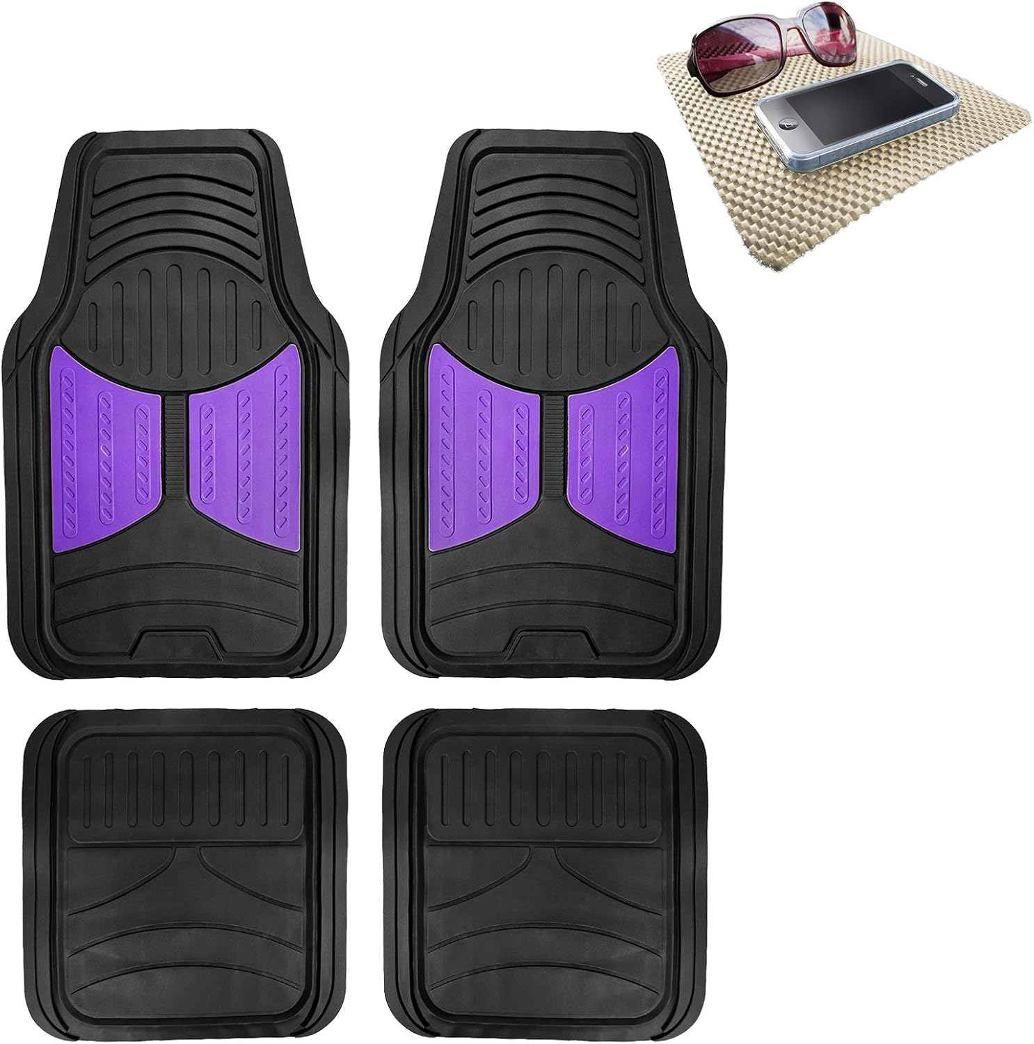 TLH Monster Eye Car Floor Mats - Heavy-Duty Purple Rubber Floor Mats w/Non Slip Dash Pad, Universal Fit Full Set, Climaproof™ Floor Mats, Trimmable Floor Mats for Most Sedan, Cars, SUV, Truck