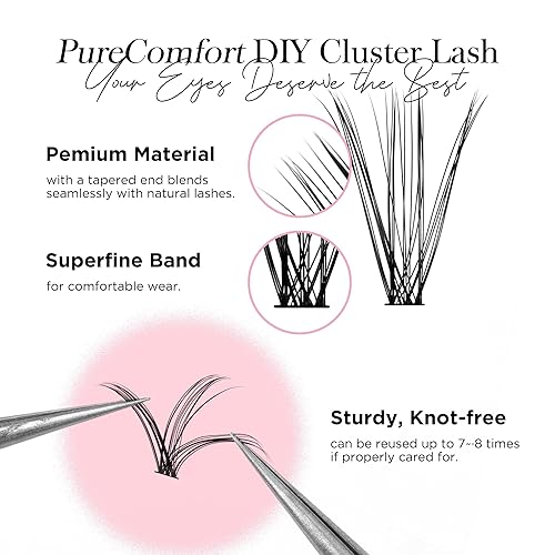 Miniatura 3 de BEYELIAN Extensiones de pestañas rizadas en racimo D, 280 unidades, de 0.394 a 0.630 pulgadas, pestañas postizas de aspecto denso, banda superfina y