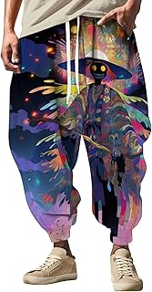 Pantalones harén para hombre, pantalones bombachos cómodos y versátiles, pantalones bombachos elásticos, modernos, informales, yoga, hippies, pantalones con estampado retro con bolsillos
