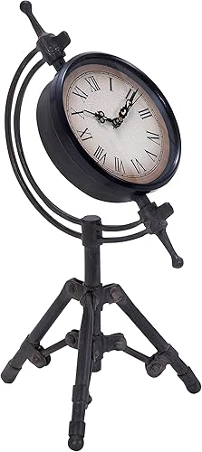 Deco 79 Reloj de trípode de metal, 7" x 7" x 14", negro