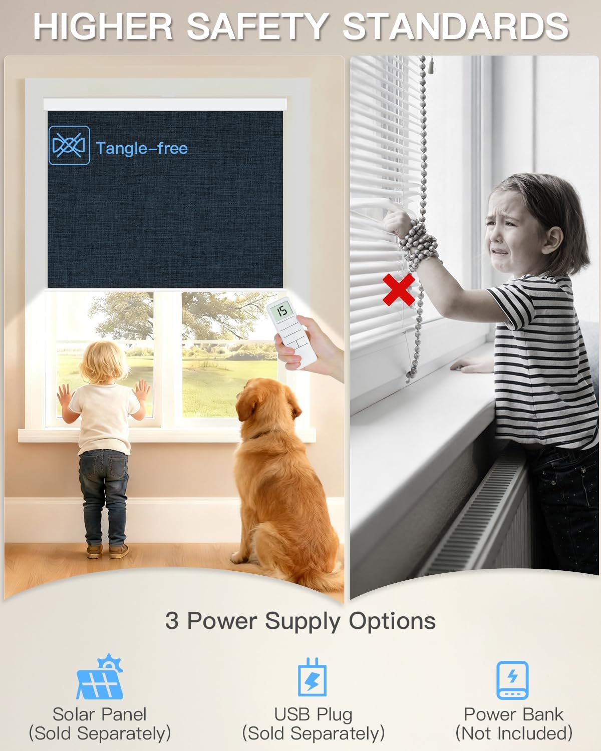 Tokblind Motorized Roller Shade with Remote Control, Blackout Electric Shade for Windows Compatible with Alexa Google via Hub, Rechargeable Smart Window Blind for Home Office (Fabric Navy Blue)