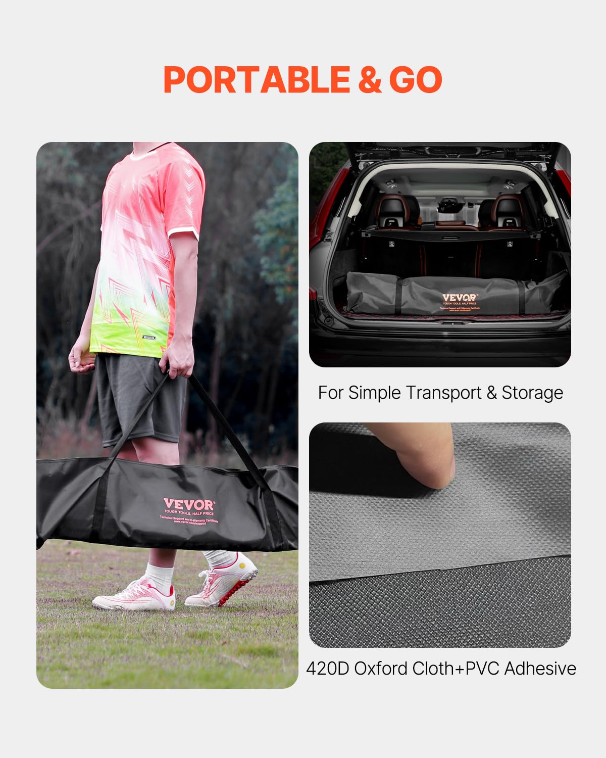 VEVOR But de football portable 1828x3657 mm cage de football enfants filet acier fibre de verre jaune