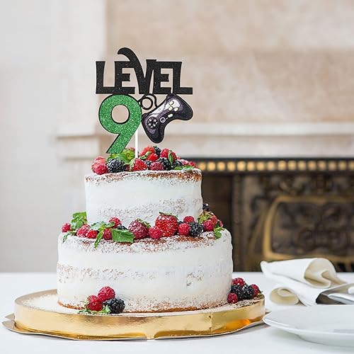 Miniatura 3 de Decoración de pastel de cumpleaños de nivel 9 para niños, suministros de pastel de fiesta de nivel 9 para niños, decoración de fiesta de juego