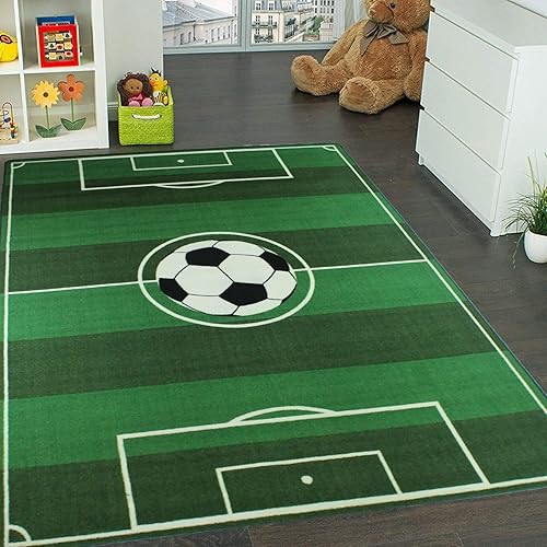 Miniatura 2 de Mybecca Alfombra para niños de 4 pies 11 pulgadas x 6 pies 10 pulgadas (59 x 82 pulgadas), con respaldo de gel antideslizante, campo de fútbol