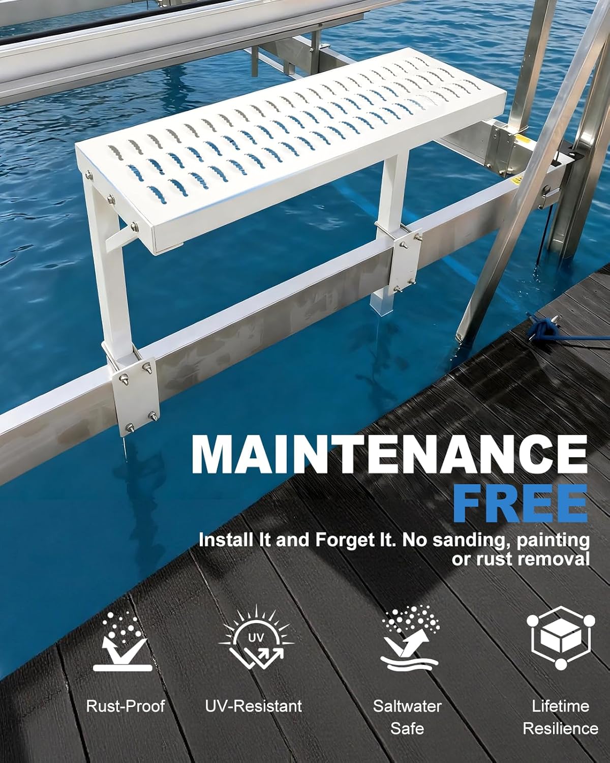 Boat Lift Step-Over Platform – Non-Slip Shore Station Boat Lift Parts & Dock Step for Safer Boarding – Universal Boat Lift Guides Accessory, 500 lbs Capacity