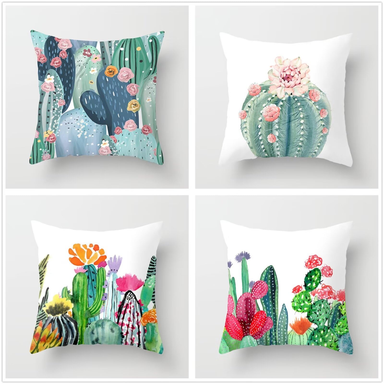 Federe Cuscini Divano 60x60cm Set di 4 Cuscini per Divano in Morbido Cuscini da Esterno,Quadrato Doppio Lato Estate Impermeabili Cactus Cuscini Decorativi,per Divano Soggiorno Sedia Letto Verde OW4113