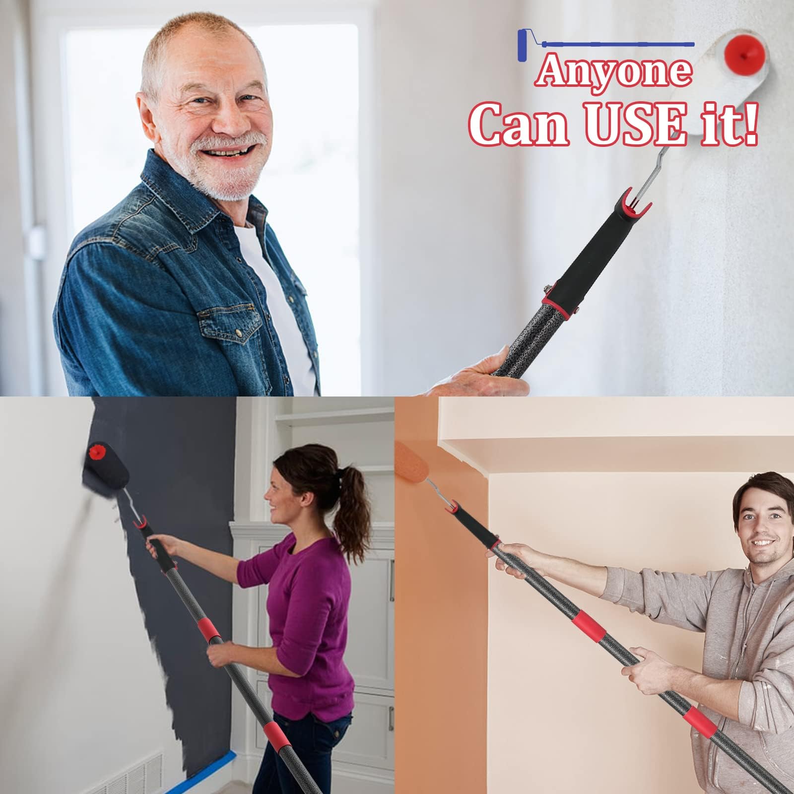 Rouleau de Peinture, 180 cm, Barre Télescopique, Rouleau de Peinture Multifonction, Kit avec Maison, Rouleau de Peinture en Acier Inoxydable, Pour Murs et Plafonds