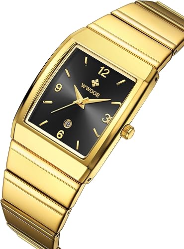 Miniatura 7 de WWOOR Relojes cuadrados para hombres y mujeres, reloj cuadrado de acero inoxidable para hombre con fecha, reloj casual con fecha cuadrada