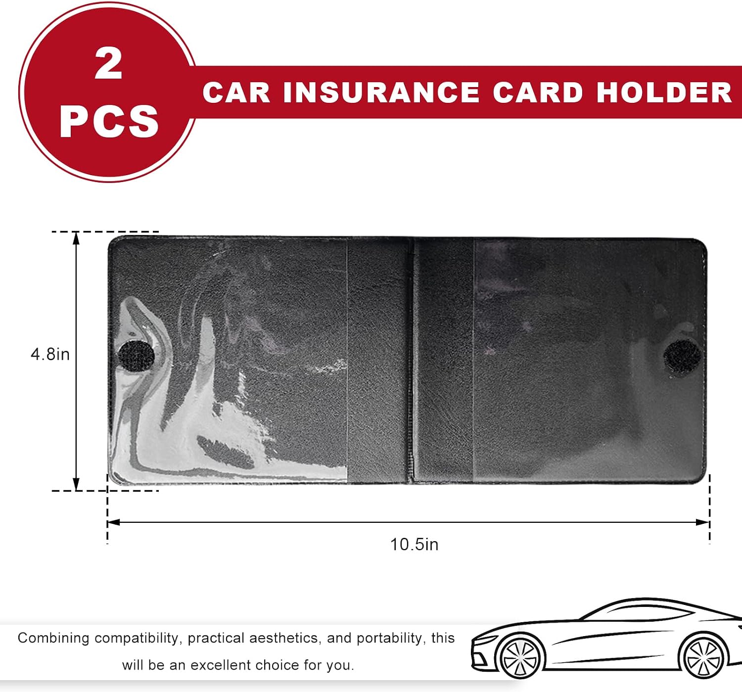 2 PCS Car Registration Insurance Holder, Waterproof Auto Card Glove Box Organizer License Organizer, Portable Essential Cards Holder for Most Cars Trucks SUVs (Black, Big Car) image 2