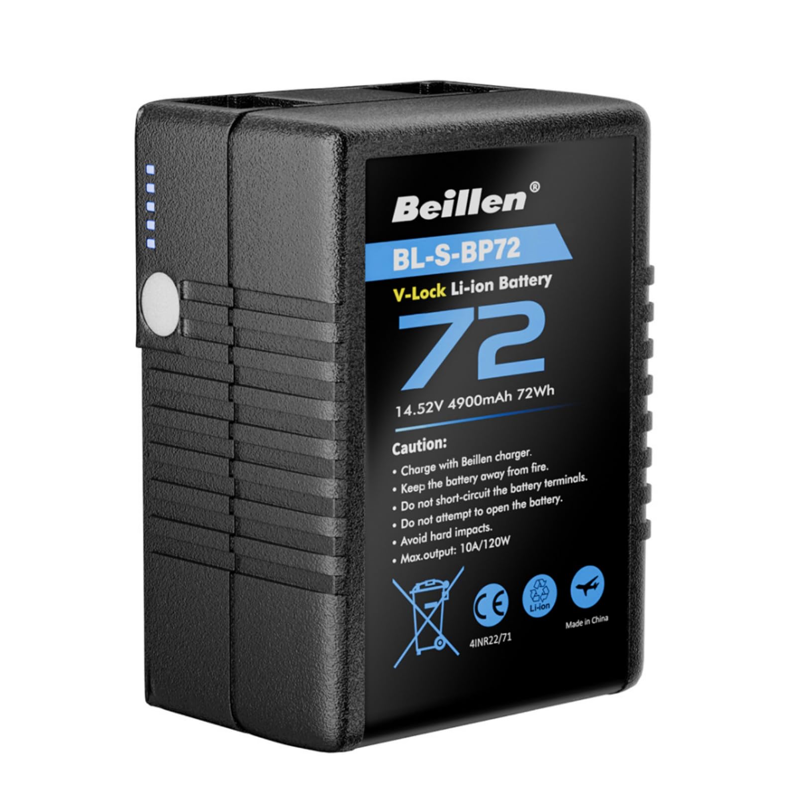 Beillen Mini V-Lock Battery with D Tap/USB C/USB A/BP, 4900mAh 72Wh 14.52V Maximum Load 100W/10A，V Lock Battery Supports 45W Fast Charging for Camera/Monitor/Camcorder/Video Light