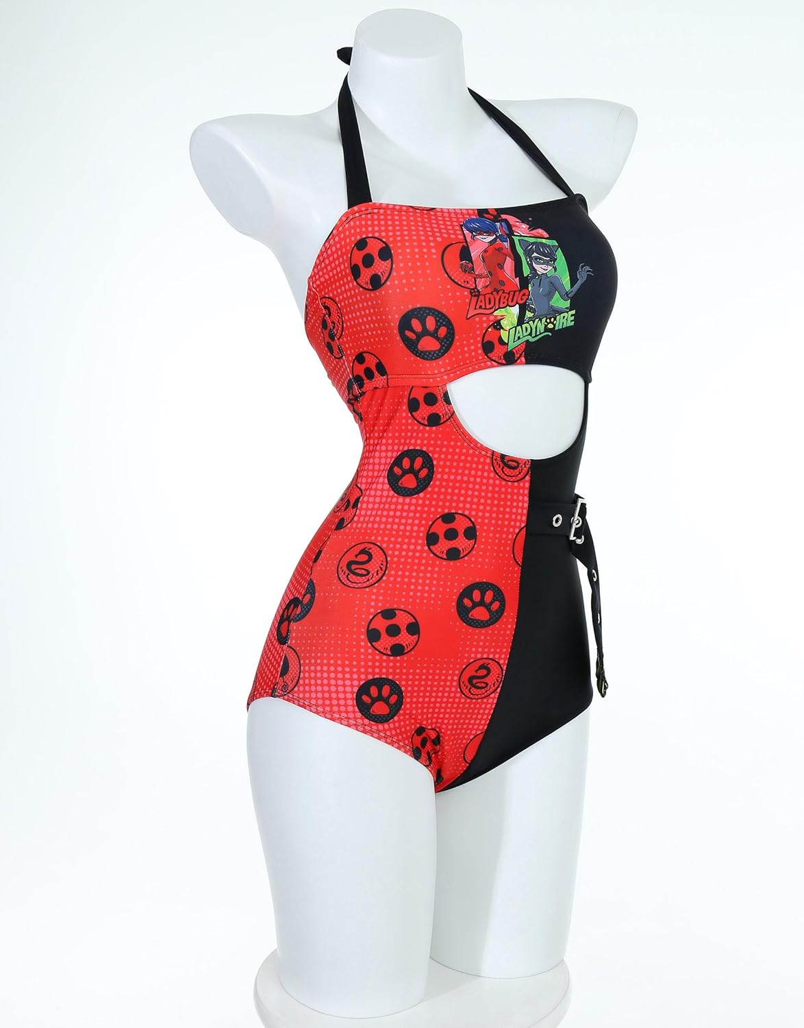 Micotaku Women's Miraculous Swimsuit Ladybug Cat Noir Beach Halter One Piece Bathing Suit