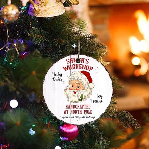 Miniatura 3 de Two-Side Printed Santas Workshop Ceramic Christmas Ornament Novelty for Family Friends Kids Rust Look Edge Christmas Keepsake Pendants