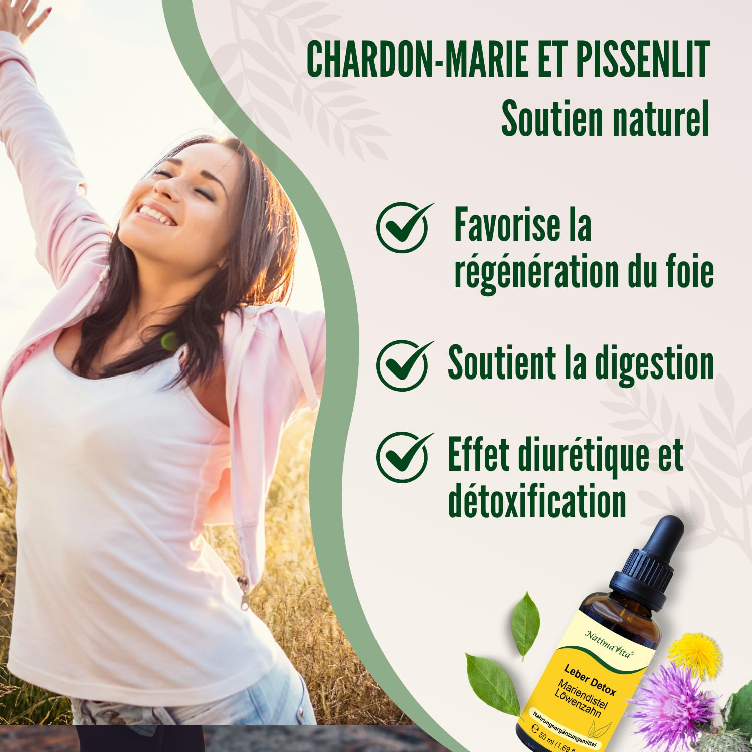 Détox du foie Chardon-Marie et Pissenlit – 2 x 50 ml – Détoxifiant et régénérant pour le foie, la vésicule biliaire et le système digestif – 100% naturel - NatimaVita