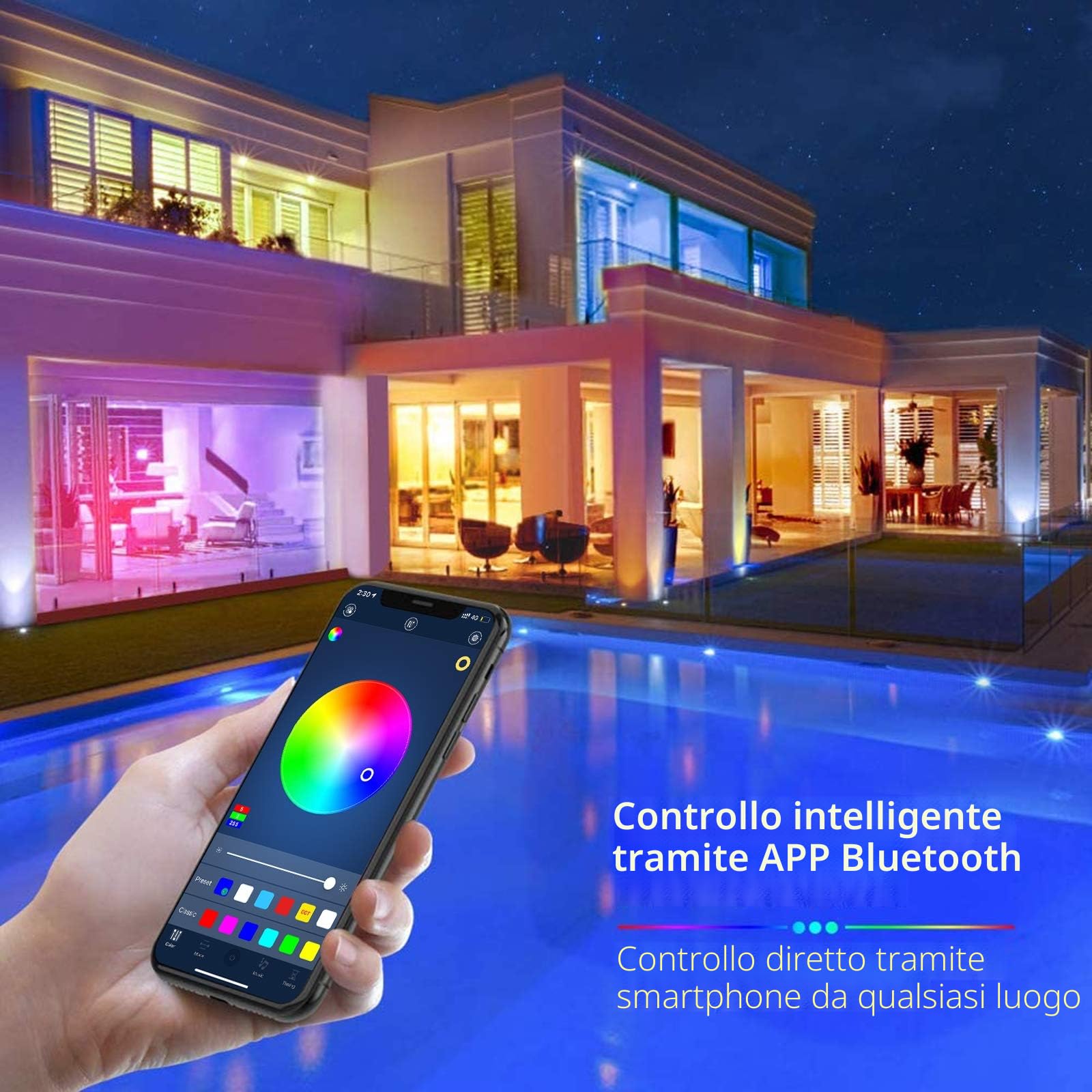 LUXONIC Impermeabile Striscia LED 10m(2X5M), 60 LED/m, 600 LED Super Luminoso, 24V 5050 RGB Esterna Flessibile Luci LED Colorate, APP e Telecomando, Sincronizzazione Musicale, per Cucina, Feste, Bar