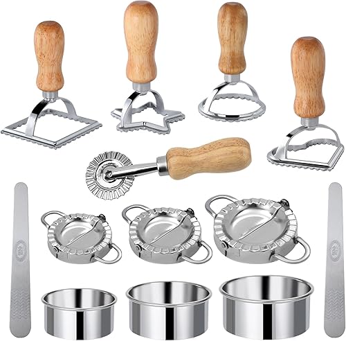 Miniatura 9 de Pierogi - Juego de 5 ruedas para cortar pasta, cortador de ravioles con rueda de rodillo, juego de cortador de ravioles con mango de madera, rueda